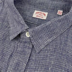 Hamilton Men's 1883 Sport Popover Shirt 100% Linen Crosshatch Blue XXL
